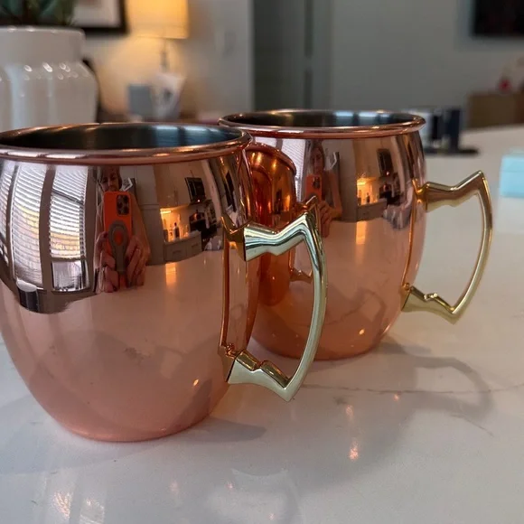 Copper Moscow Mule Mugs with Gold Handles, set of 2 - Picture 8 of 11